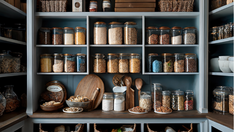 Photo of a pantry stocked with food